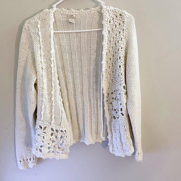 J. Jill 90s Cream Open-Knit Cardigan Cottagecore Handknit Coastalgrandma - Picture 8 of 8